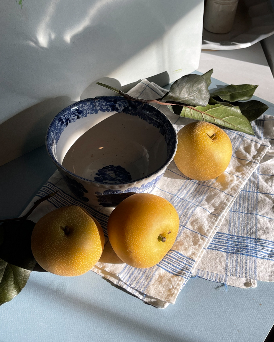 flat-lay-of-asian-pears-and-bowl