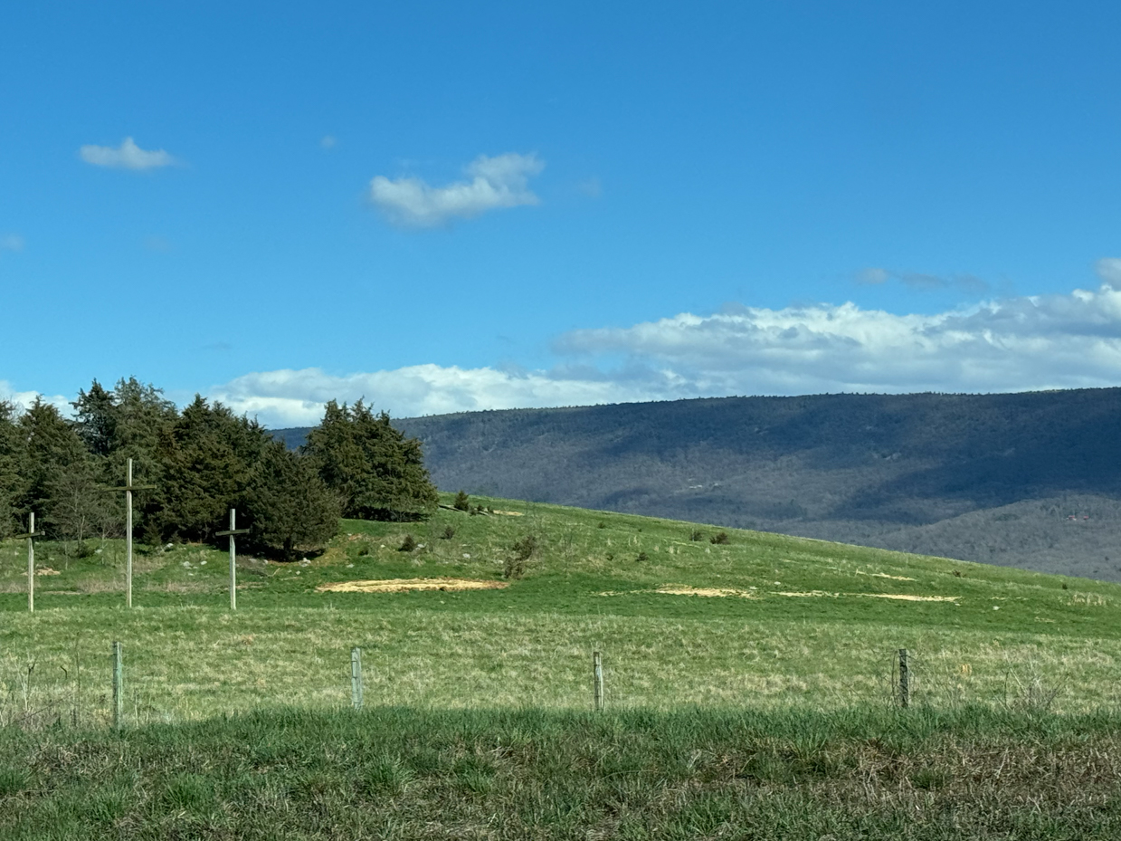 mountain-landscape-green-meadow-rolling-hills-distant-mountains-evergreen-trees-rural-countryside-wooden-crosses-spring-scenery-scenic-vista-royalty-free-artist-reference-photo