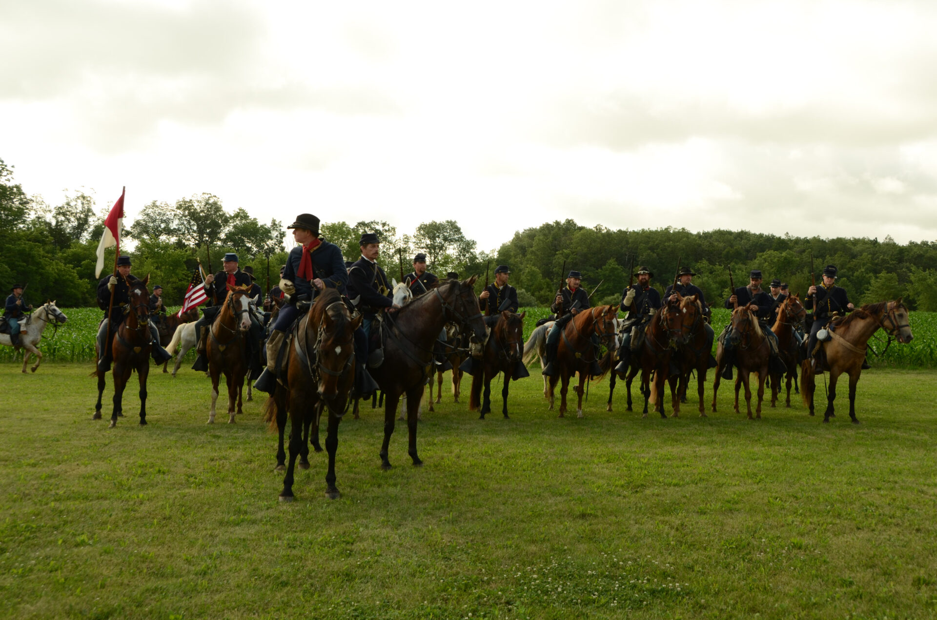 union-cavalry-line-up-at-civil-war-reenactment