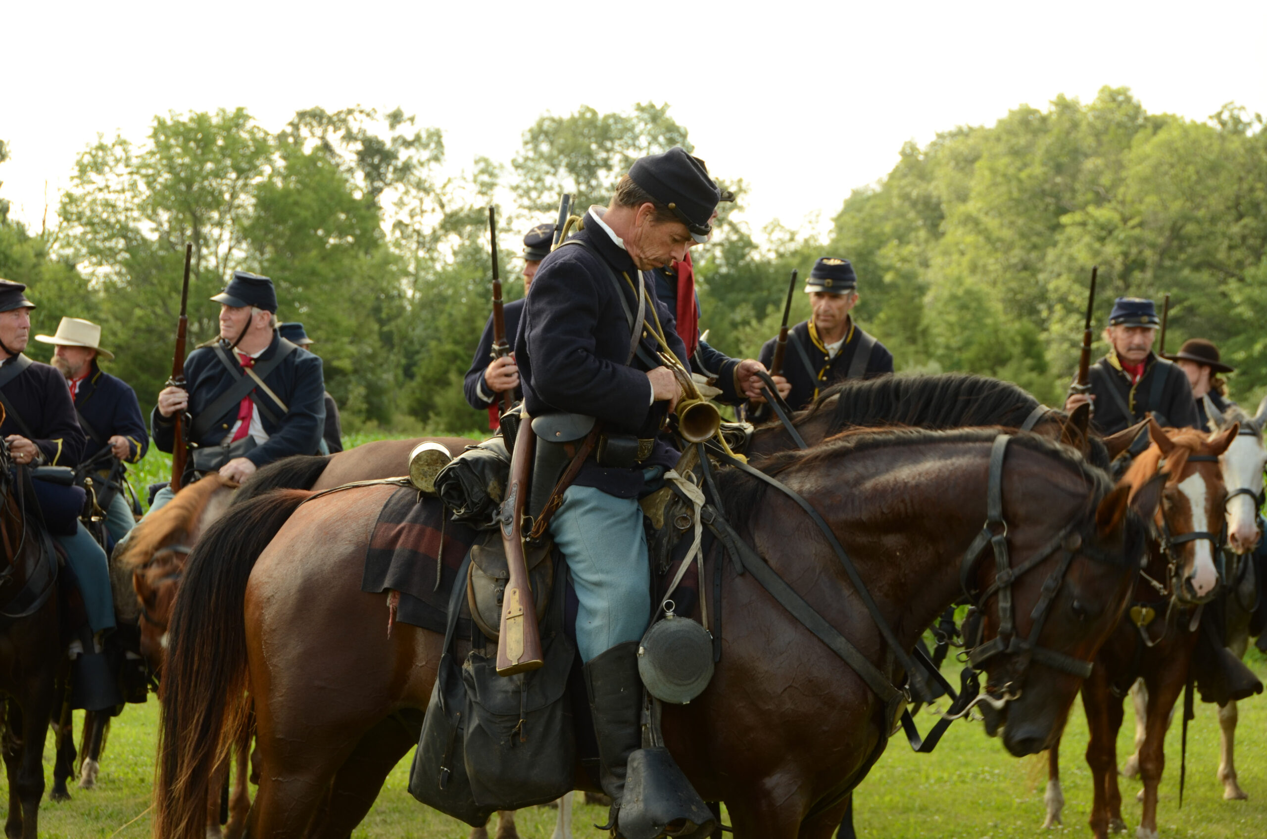 Union Cavalry Preparing for Battle – Civil War Reenactment with Historical Rifles artist reference photo