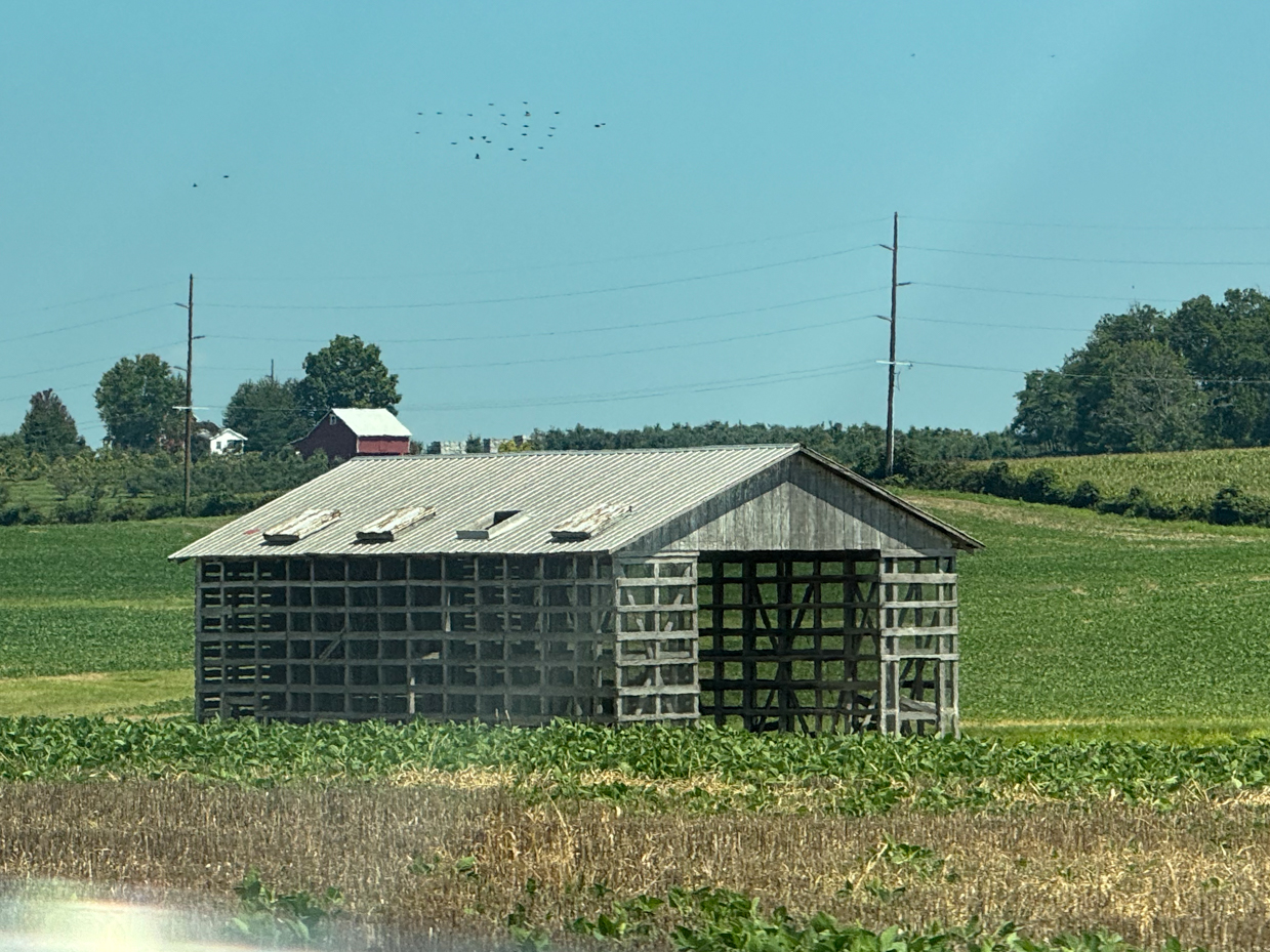 open-air-barn-in-rural-farm-landscape-with-clear-blue-sky