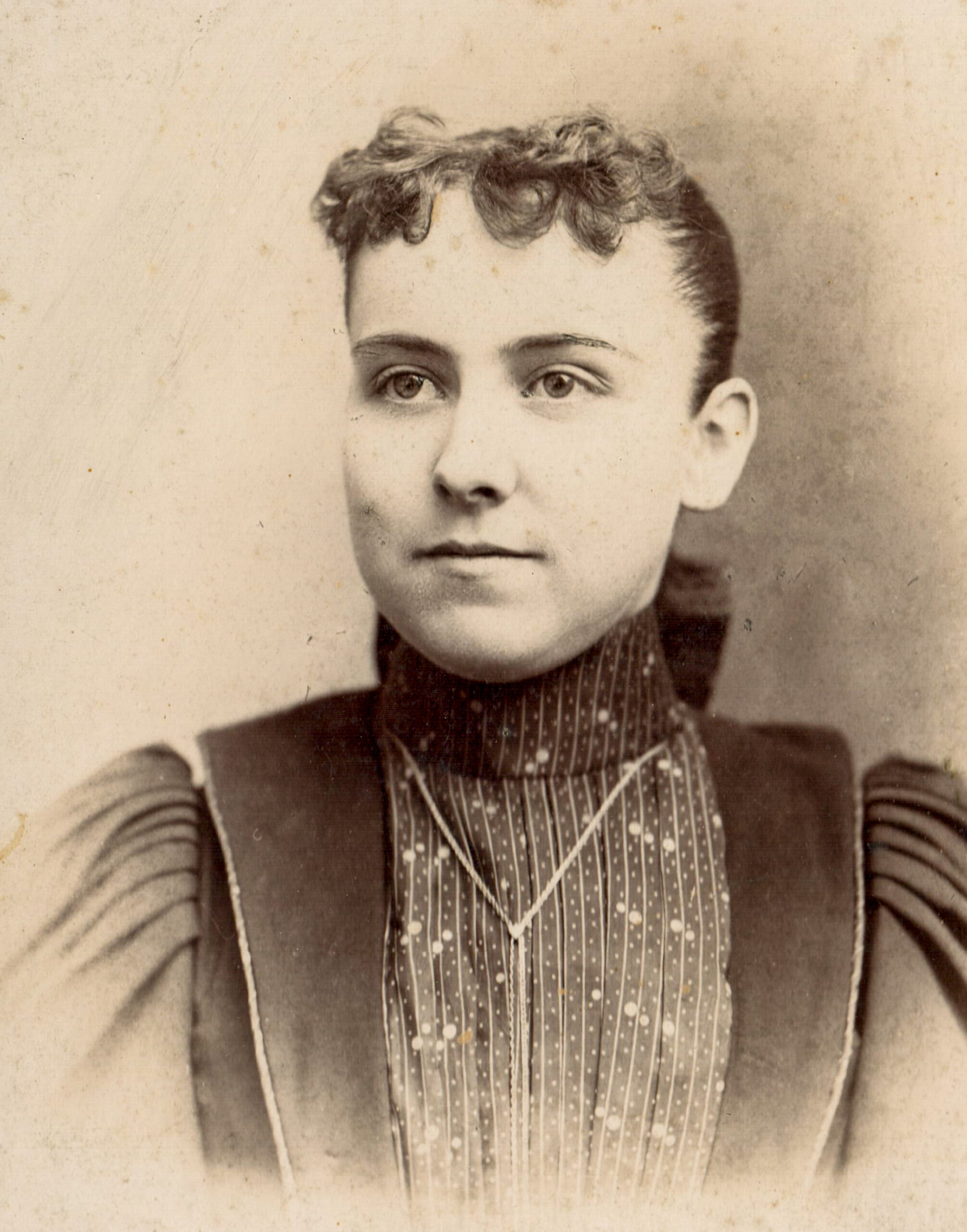 portrait of a woman with curly bangs artist reference photo