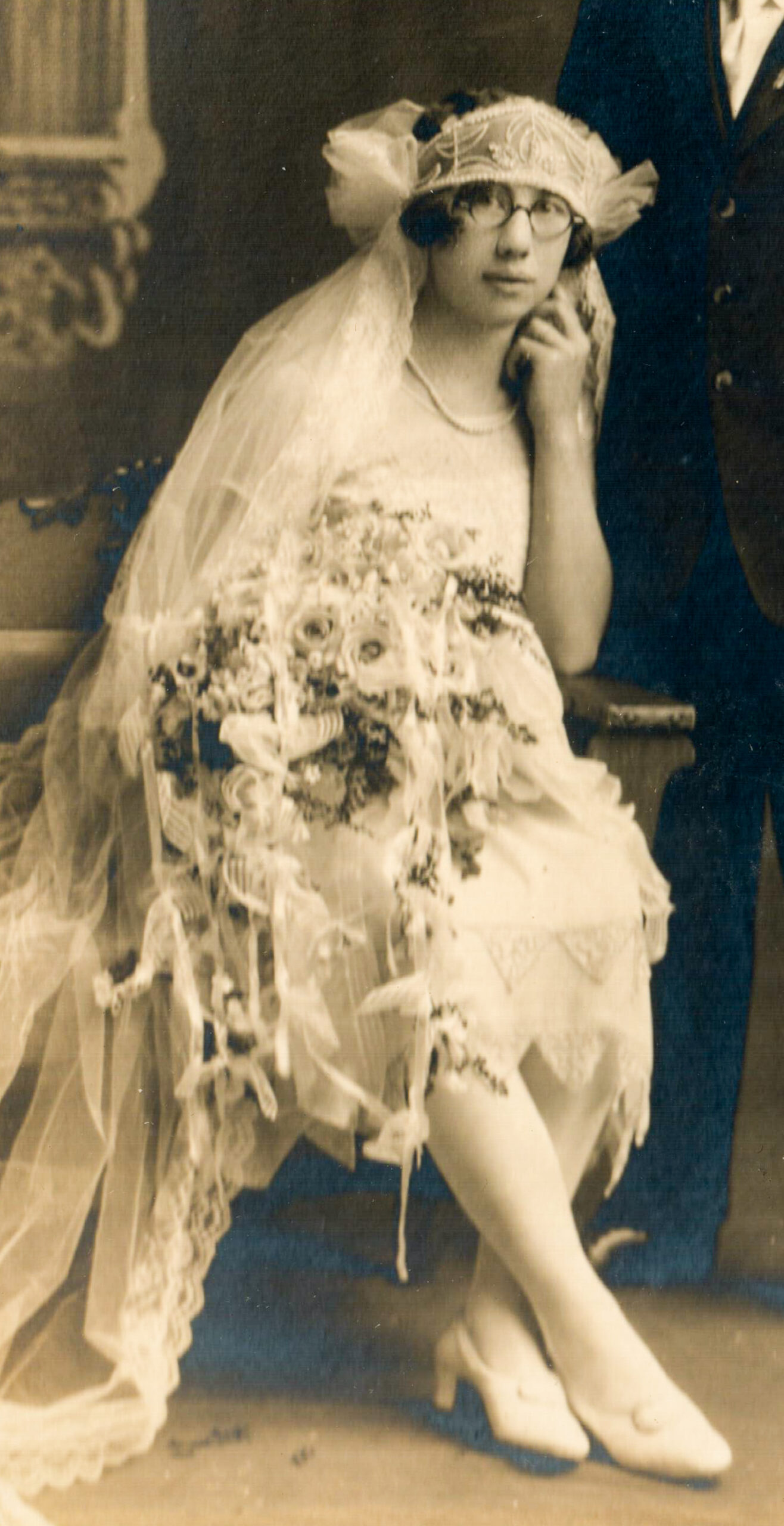 portrait of a woman in wedding dress with glasses artist reference photo