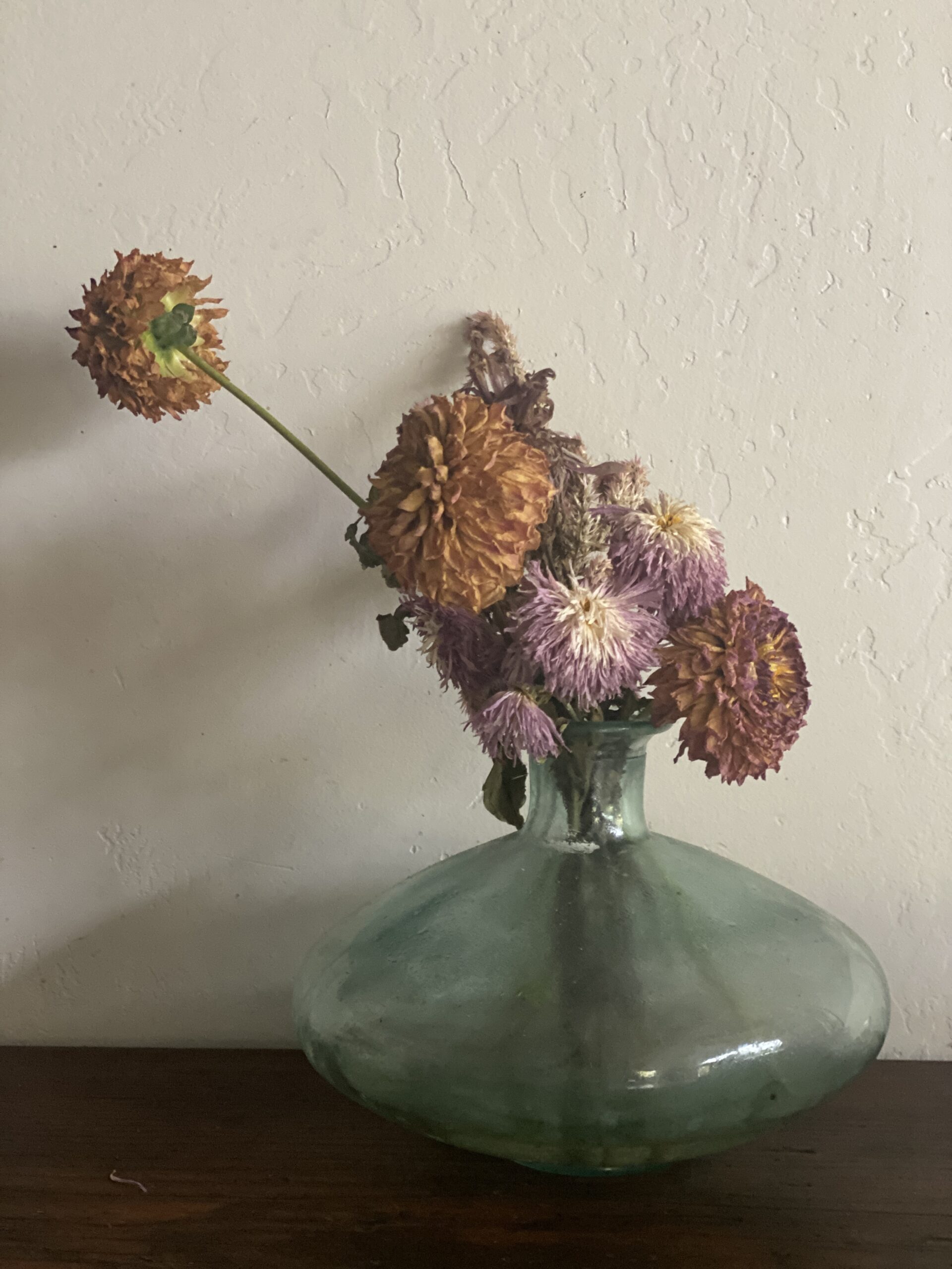 vintage glass vase with dried flowers in rustic indoor setting artist reference photo