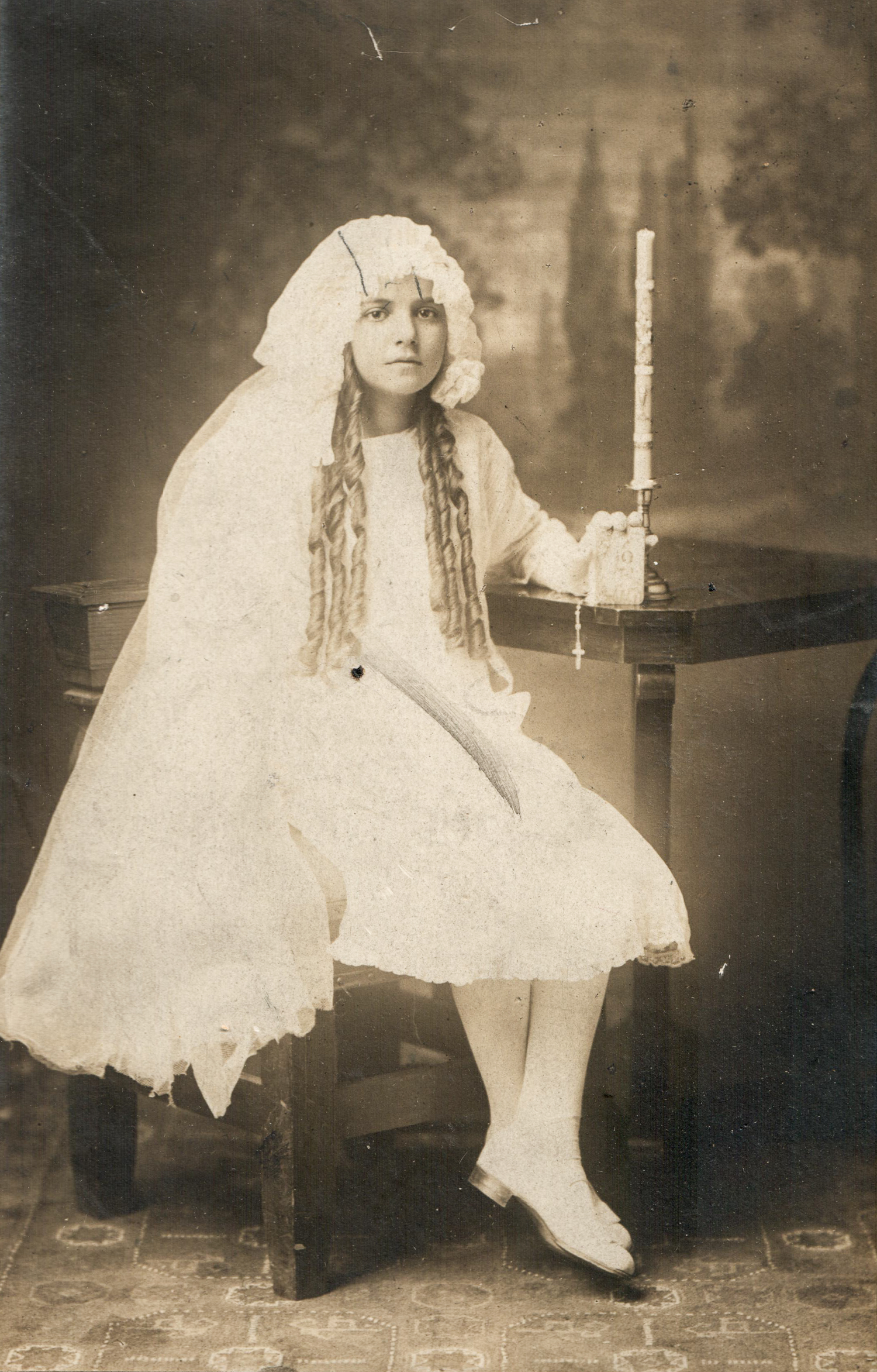 Vintage First Communion Portrait of Young Girl – Early 20th Century Photography artist reference photo