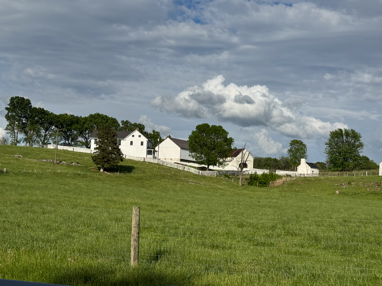 distant-view-of-white-farmstead-and-barns-on-rolling-green-pasture-artist-reference-photo