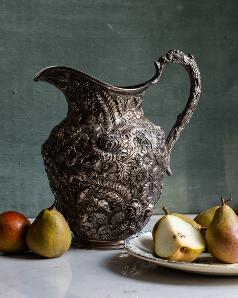 vintage-floral-silver-pitcher-with-sliced-pears-still-life-artist-reference-photo