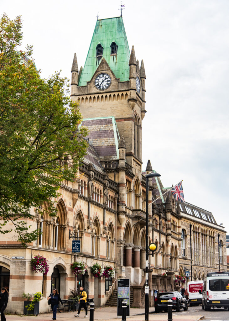 gothic revival clock tower historic city building street view artist reference photo