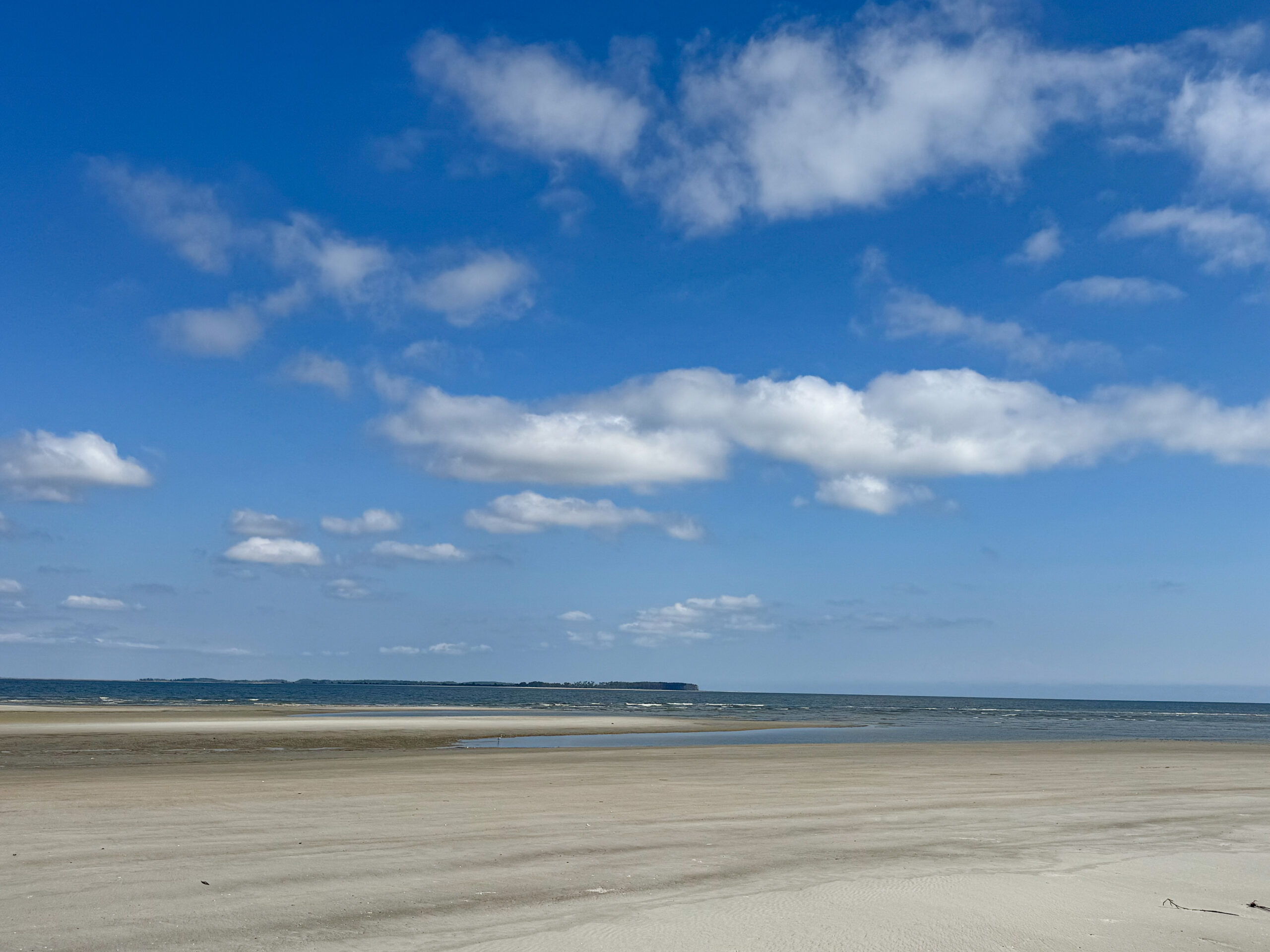 wide sandy beach under blue sky with scattered clouds artist reference photo