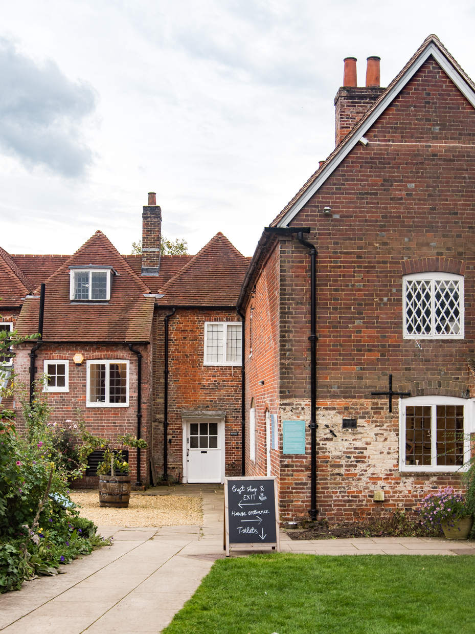Historic English Brick Courtyard with Red Tile Roof Houses artist reference photo