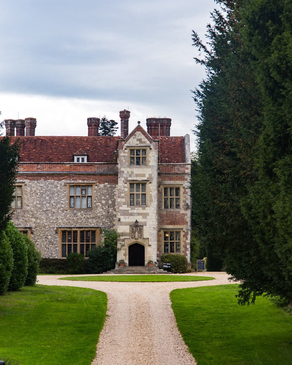 Historic English Manor House Exterior with Gravel Drive and Symmetrical Lawn artist reference photo