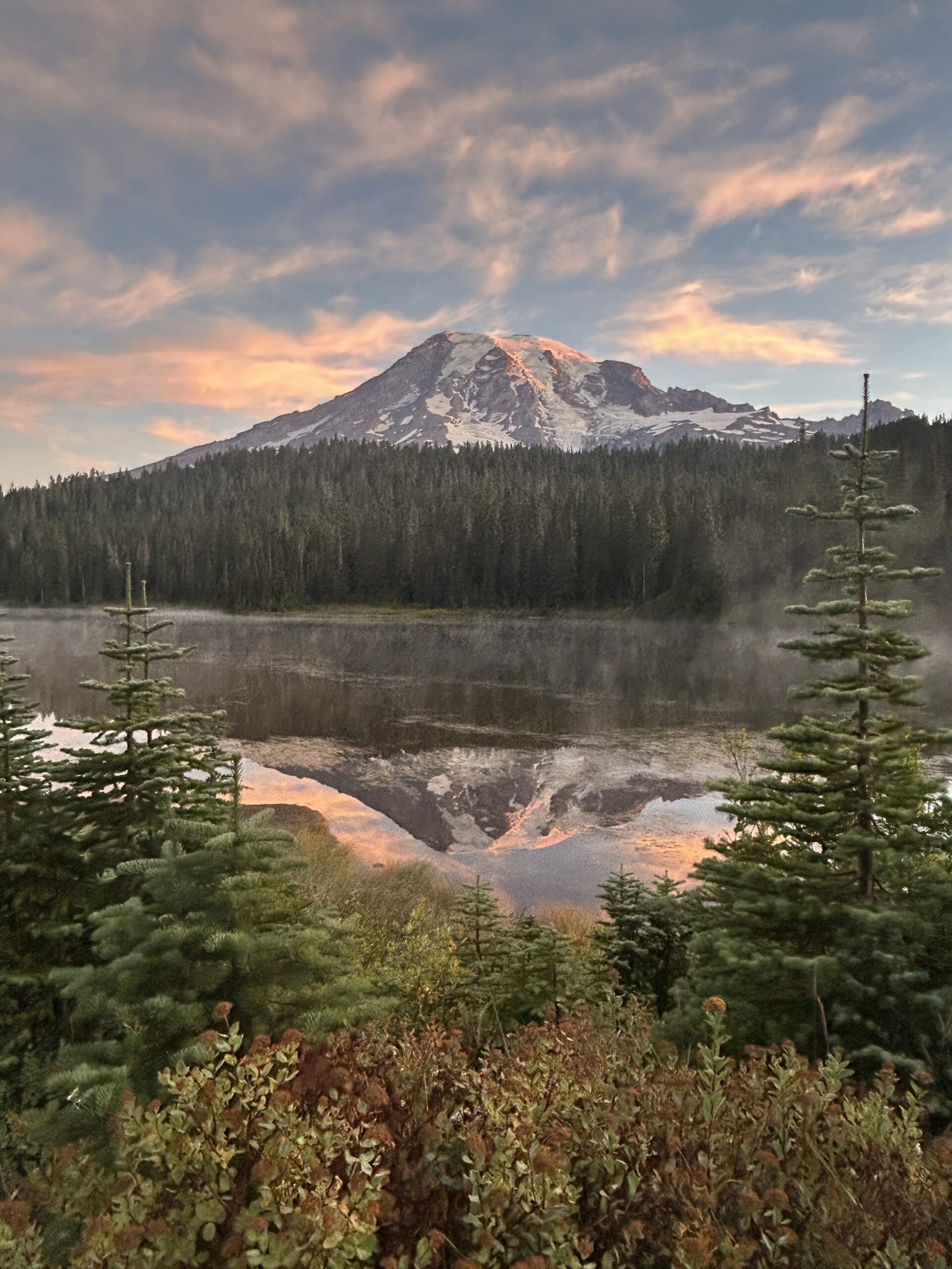 Mount Rainier at Sunrise Over Misty Lake – artist reference photo
